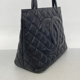 【6ib2396】シャネル トートバッグ 復刻トート キャビアスキン ブラック シルバー金具【中古】レディース