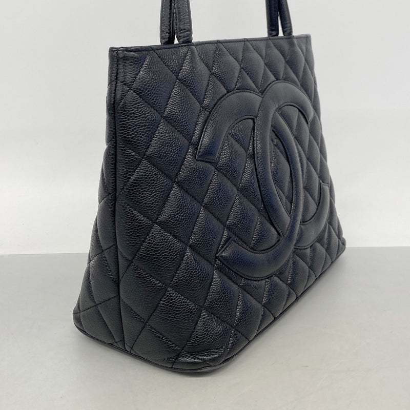【6ib2396】シャネル トートバッグ 復刻トート キャビアスキン ブラック シルバー金具【中古】レディース