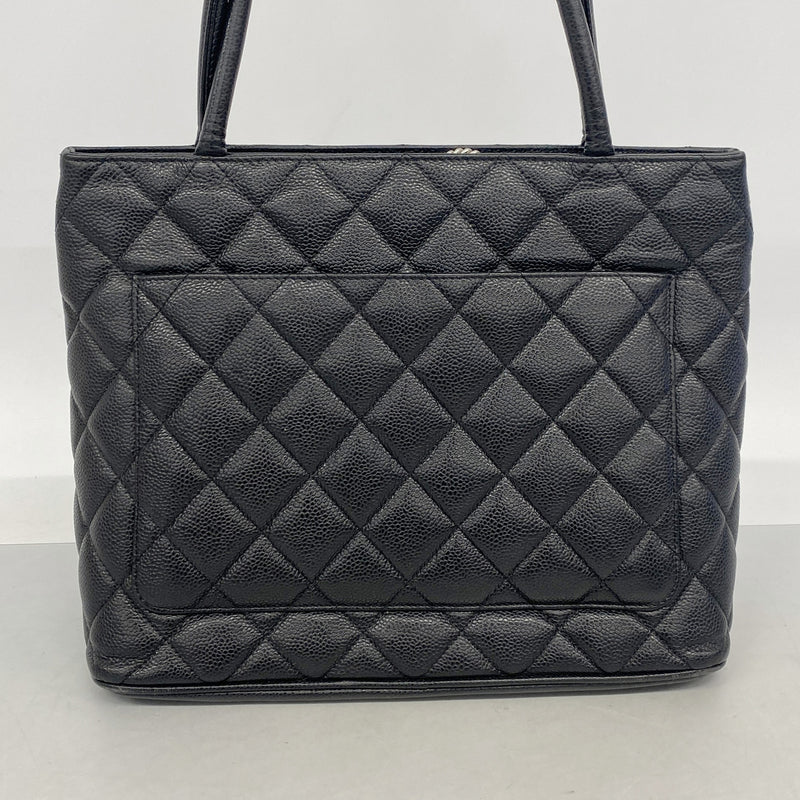 【6ib2396】シャネル トートバッグ 復刻トート キャビアスキン ブラック シルバー金具【中古】レディース