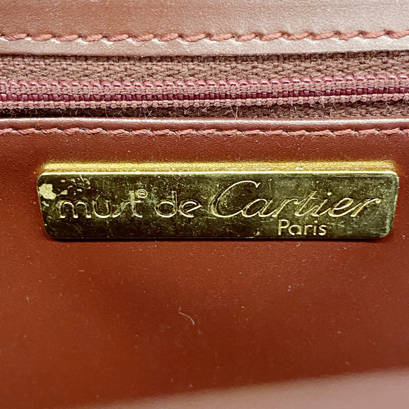 【6ib2436】カルティエ ショルダーバッグ マスト レザー ボルドー ゴールド金具【中古】レディース