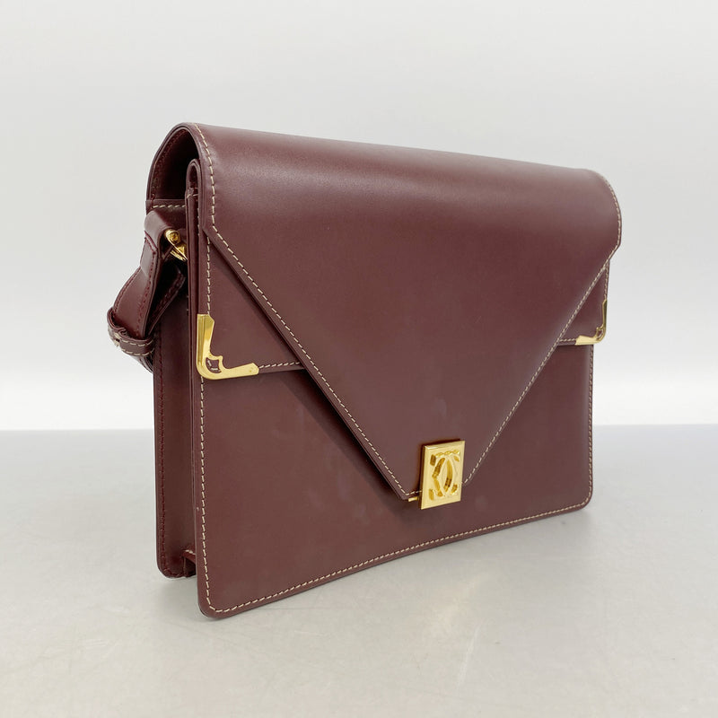 【6ib2436】カルティエ ショルダーバッグ マスト レザー ボルドー ゴールド金具【中古】レディース
