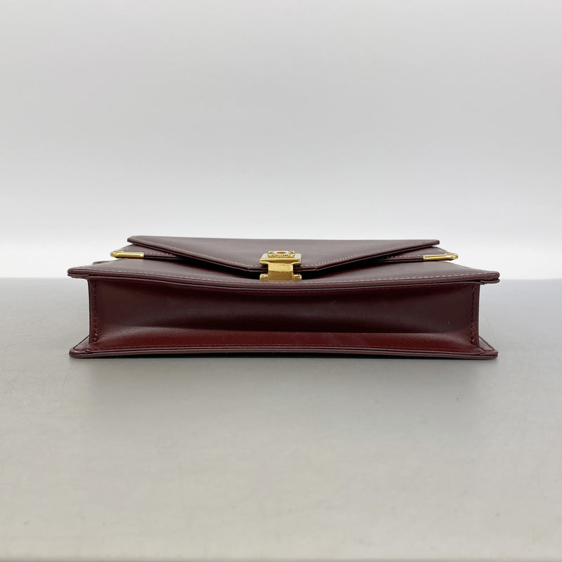 【6ib2436】カルティエ ショルダーバッグ マスト レザー ボルドー ゴールド金具【中古】レディース