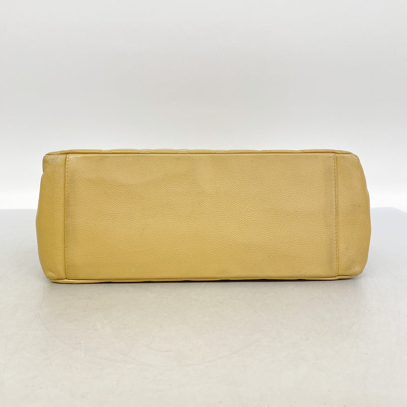 【6ib2457】シャネル チェーントート マトラッセ キャビアスキン ベージュ ゴールド金具【中古】レディース