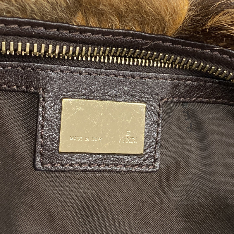 【6ib2483】フェンディ ショルダーバッグ ファー ブラウン シャンパンゴールド金具【中古】レディース