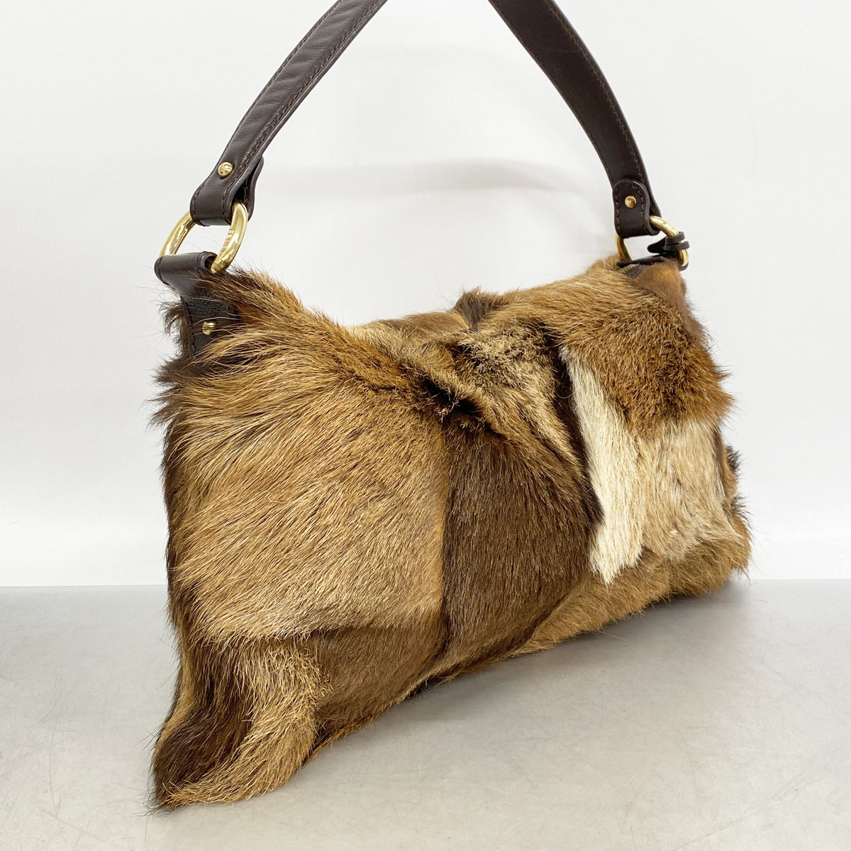 【6ib2483】フェンディ ショルダーバッグ ファー ブラウン シャンパンゴールド金具【中古】レディース