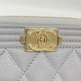 【6ib2485】シャネル コインケース ボーイシャネル キャビアスキン グレー シャンパンゴールド金具【中古】レディース