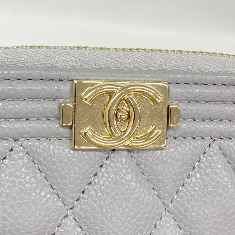 【6ib2485】シャネル コインケース ボーイシャネル キャビアスキン グレー シャンパンゴールド金具【中古】レディース