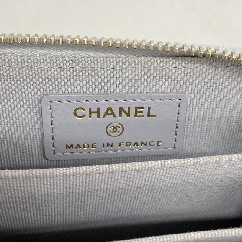【6ib2485】シャネル コインケース ボーイシャネル キャビアスキン グレー シャンパンゴールド金具【中古】レディース