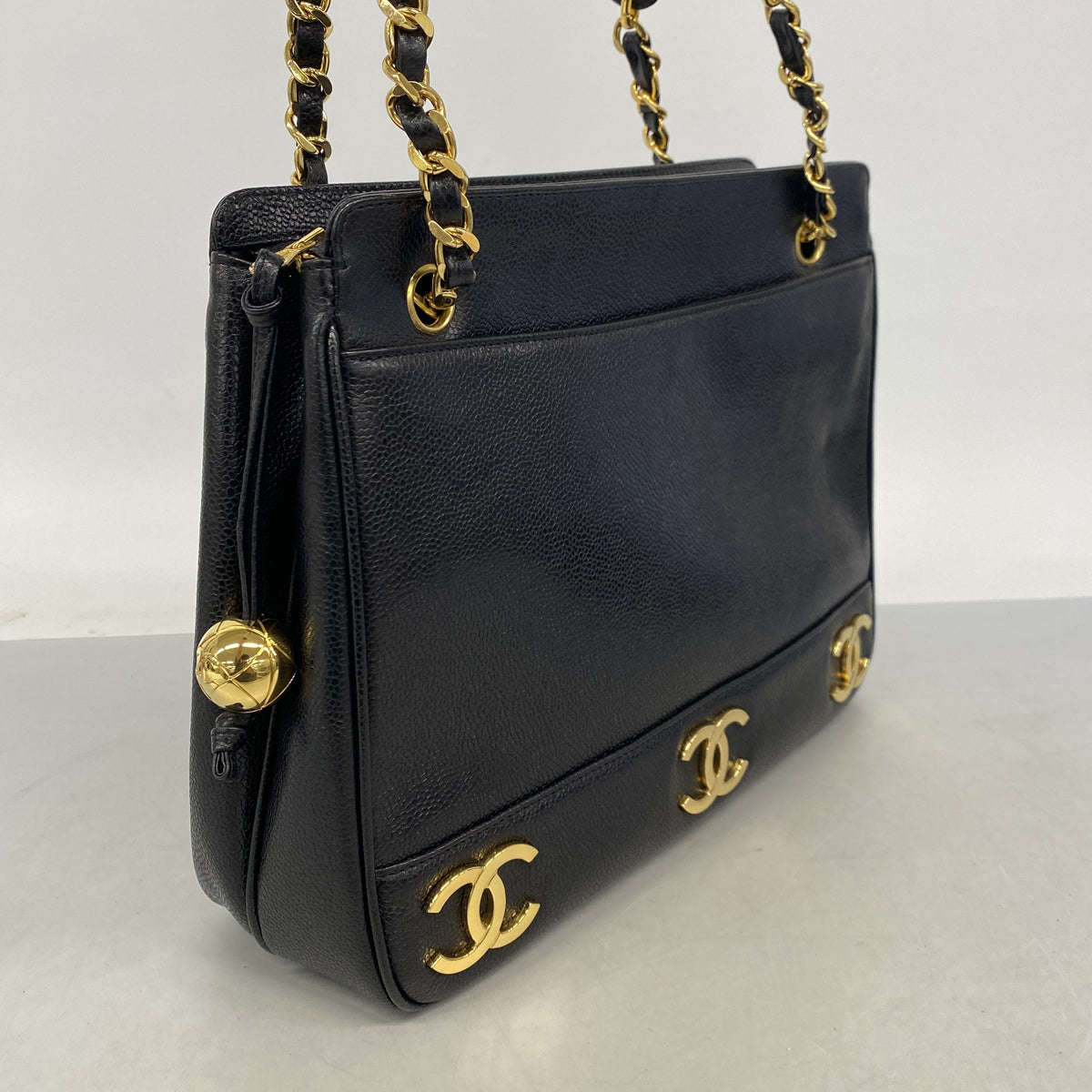 【6ib2486】シャネル ショルダーバッグ チェーンショルダー トリプルココ キャビアスキン ブラック ゴールド金具【中古】レディース