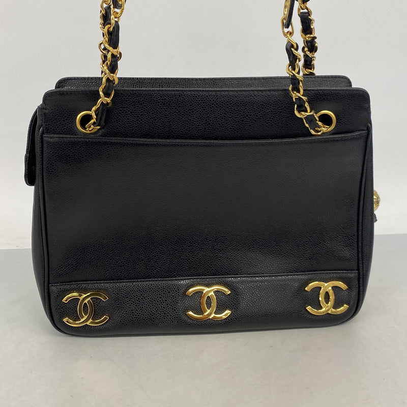 【6ib2486】シャネル ショルダーバッグ チェーンショルダー トリプルココ キャビアスキン ブラック ゴールド金具【中古】レディース