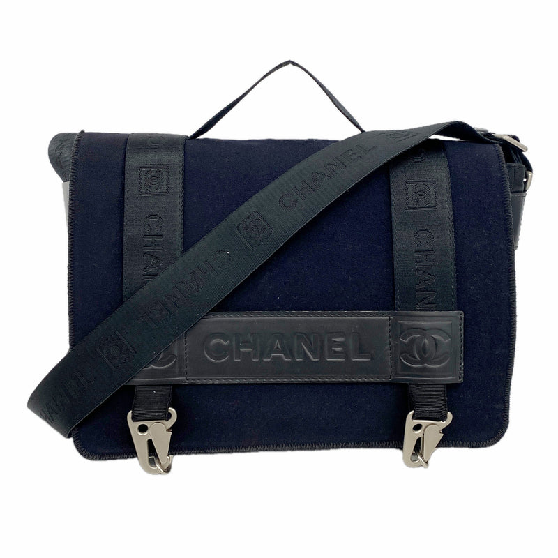 【6ib2496】シャネル ショルダーバッグ スポーツ ナイロン フェルト ブラック シルバー金具【中古】レディース