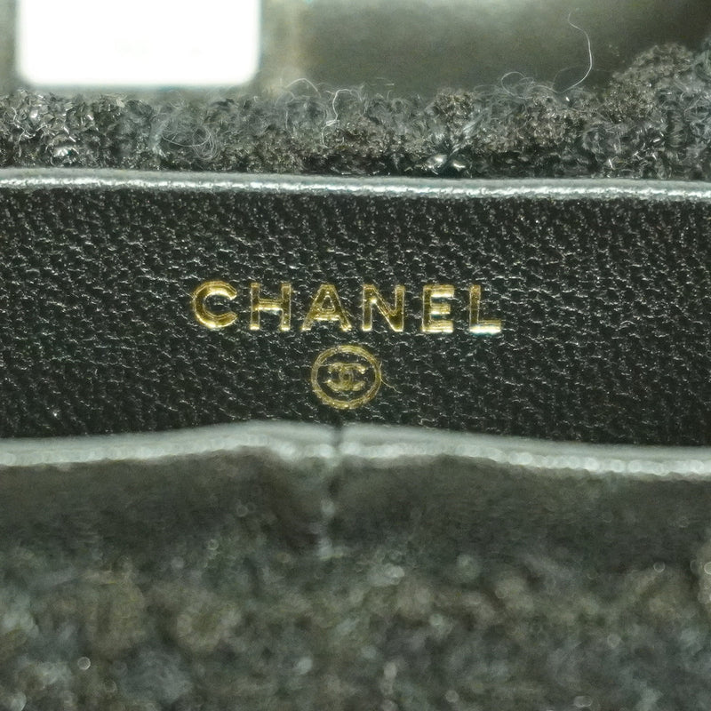 【6ib2535】シャネル AirPodsケース チェーンショルダー ツイード ブラック シャンパンゴールド金具【中古】レディース