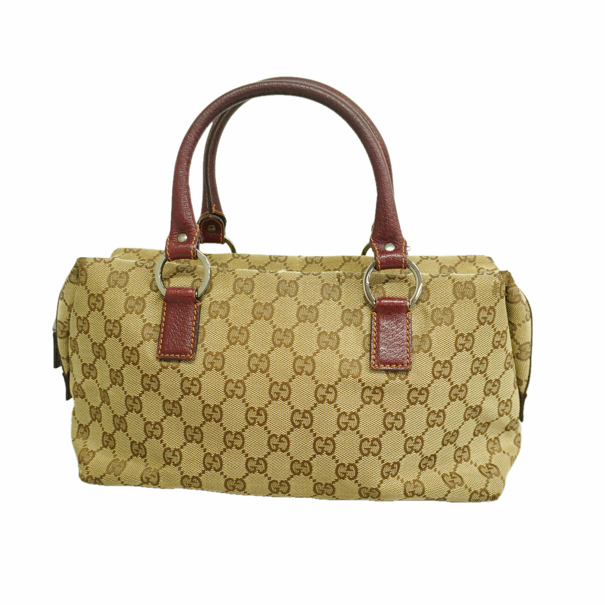 【6ib2546】グッチ ハンドバッグ GGキャンバス 113009 キャンバス ベージュ ボルドー シルバー金具【中古】レディース