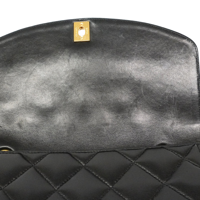 【6ib2556-h】シャネル ショルダーバッグ ダイアナ チェーンショルダー ラムスキン ブラック ゴールド金具【中古】レディース