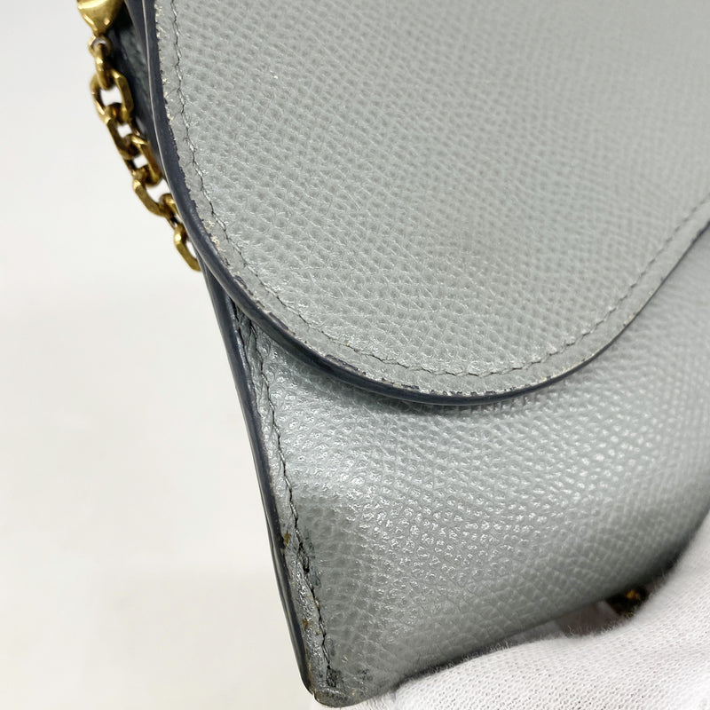 【6ib2609】クリスチャンディオール ショルダーウォレット サドル レザー グレー ゴールド金具【中古】レディース