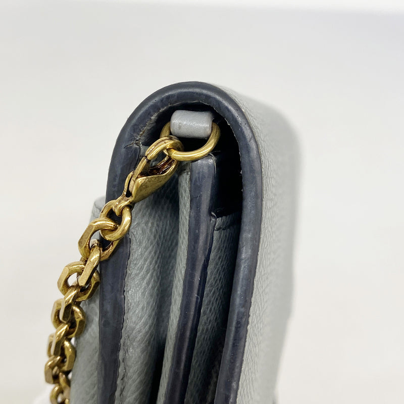 【6ib2609】クリスチャンディオール ショルダーウォレット サドル レザー グレー ゴールド金具【中古】レディース