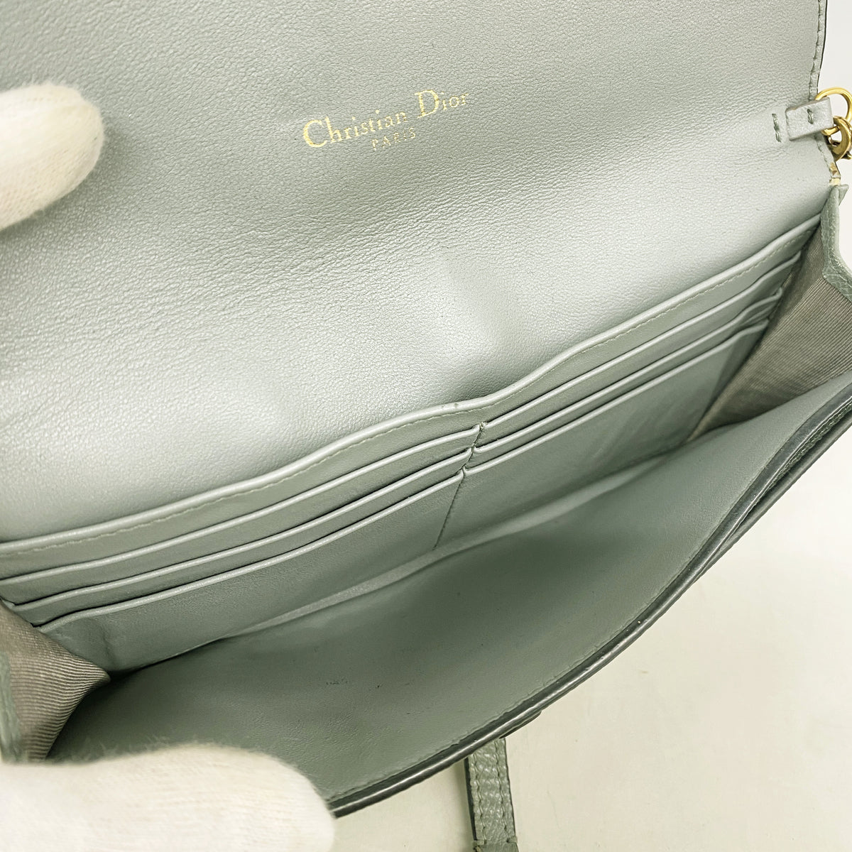 【6ib2609】クリスチャンディオール ショルダーウォレット サドル レザー グレー ゴールド金具【中古】レディース