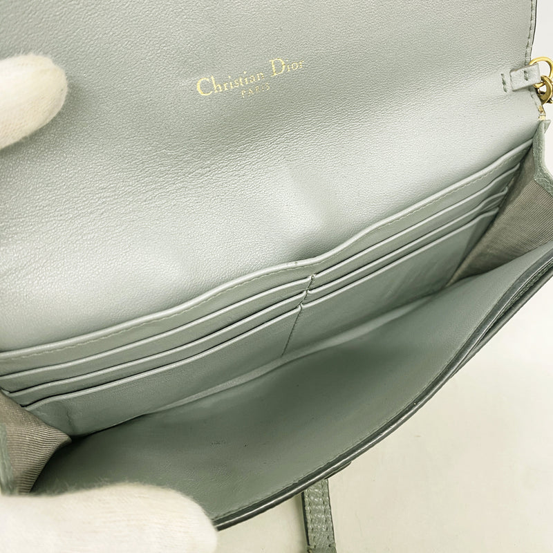 【6ib2609】クリスチャンディオール ショルダーウォレット サドル レザー グレー ゴールド金具【中古】レディース