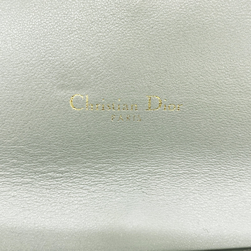 【6ib2609】クリスチャンディオール ショルダーウォレット サドル レザー グレー ゴールド金具【中古】レディース