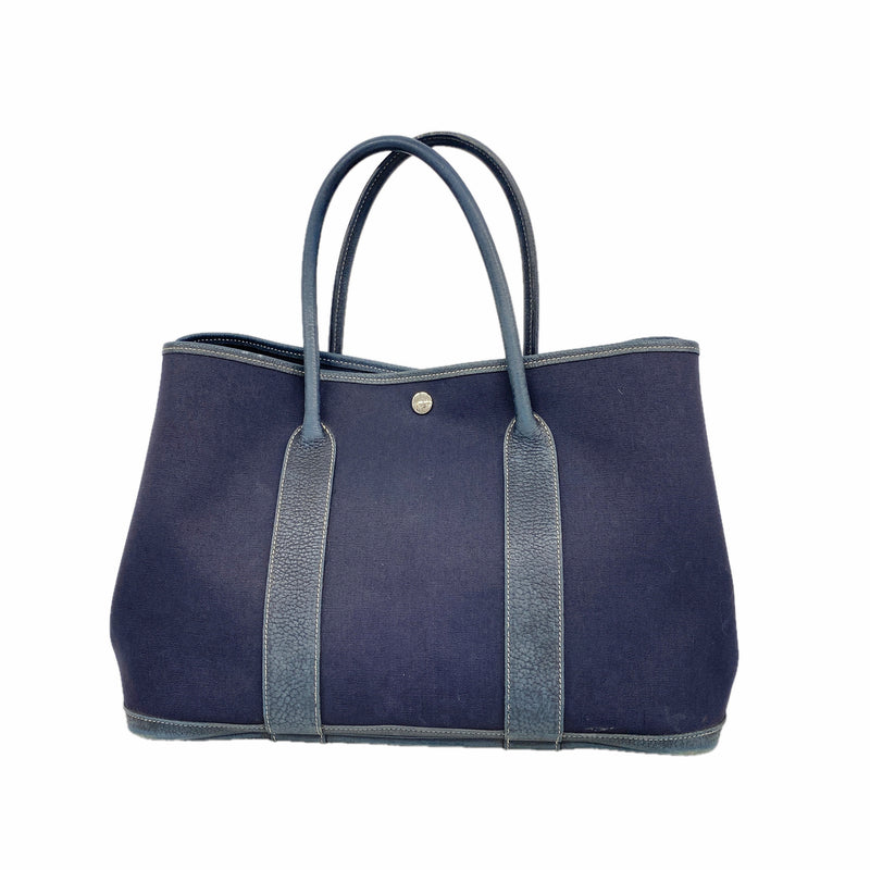 【6ib2626】エルメス トートバッグ ガーデンパーティPM トワルオフィシエ ネイビー シルバー金具 □I刻印【中古】レディース