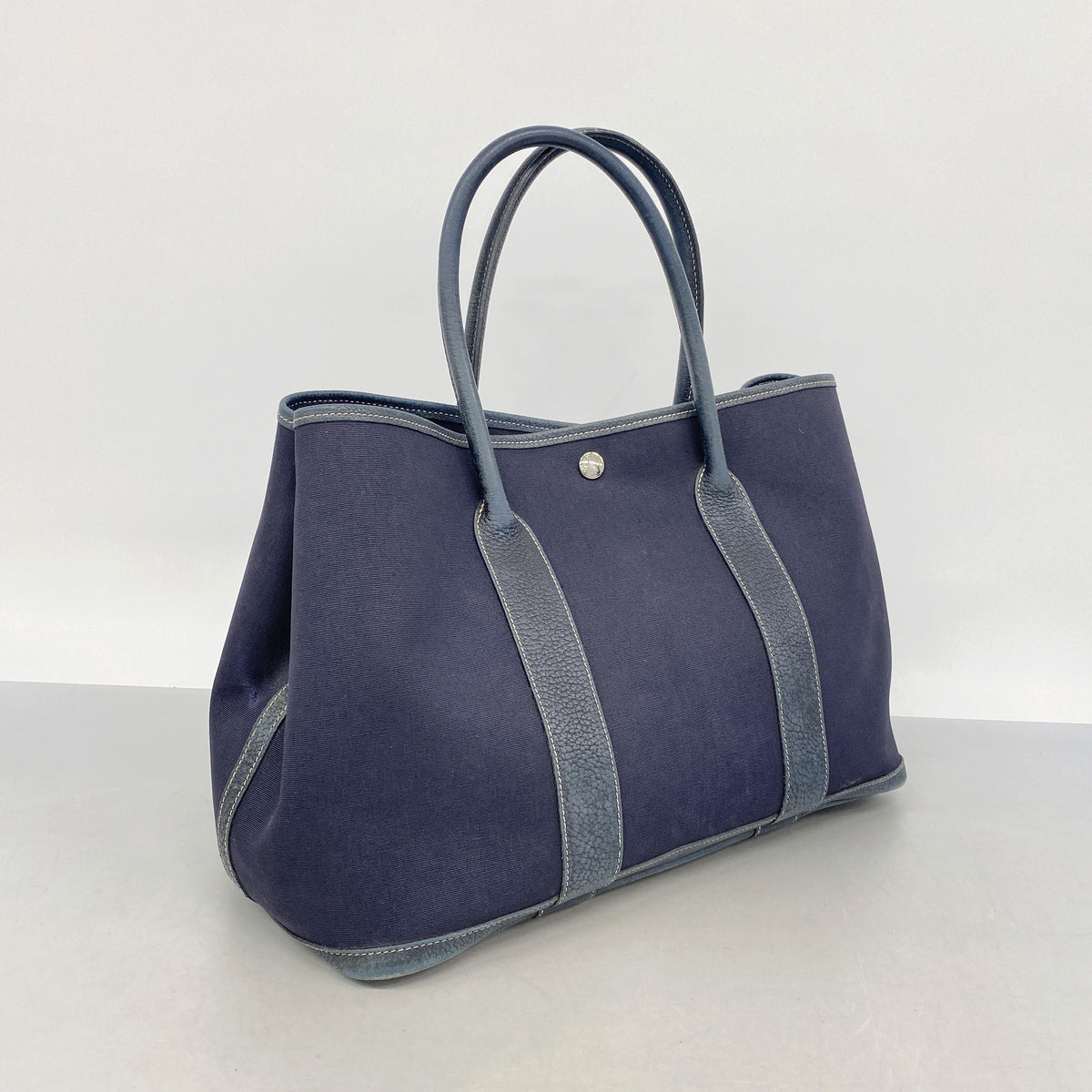 【6ib2626】エルメス トートバッグ ガーデンパーティPM トワルオフィシエ ネイビー シルバー金具 □I刻印【中古】レディース