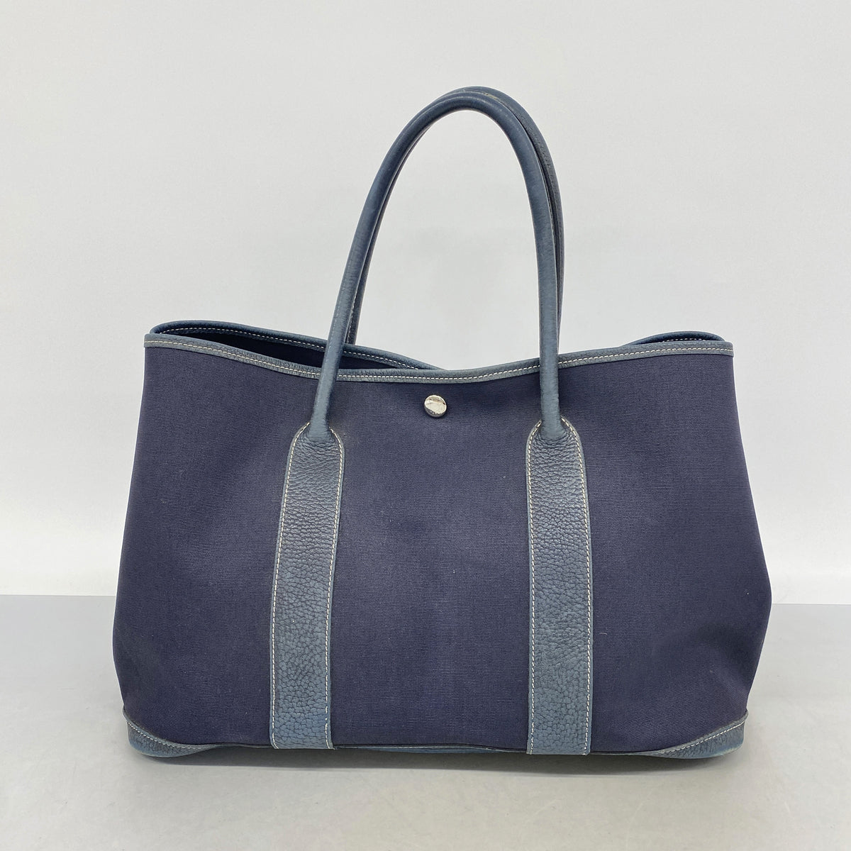 【6ib2626】エルメス トートバッグ ガーデンパーティPM トワルオフィシエ ネイビー シルバー金具 □I刻印【中古】レディース