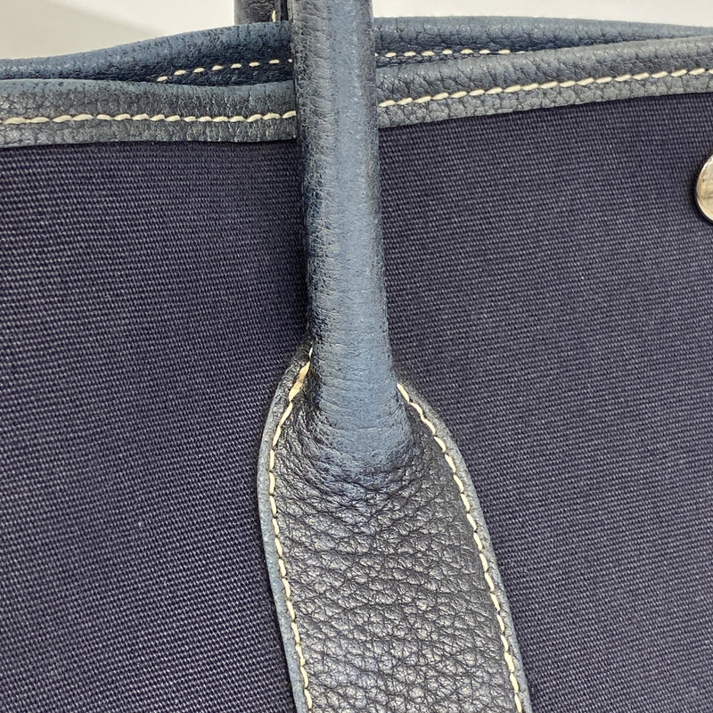 【6ib2626】エルメス トートバッグ ガーデンパーティPM トワルオフィシエ ネイビー シルバー金具 □I刻印【中古】レディース
