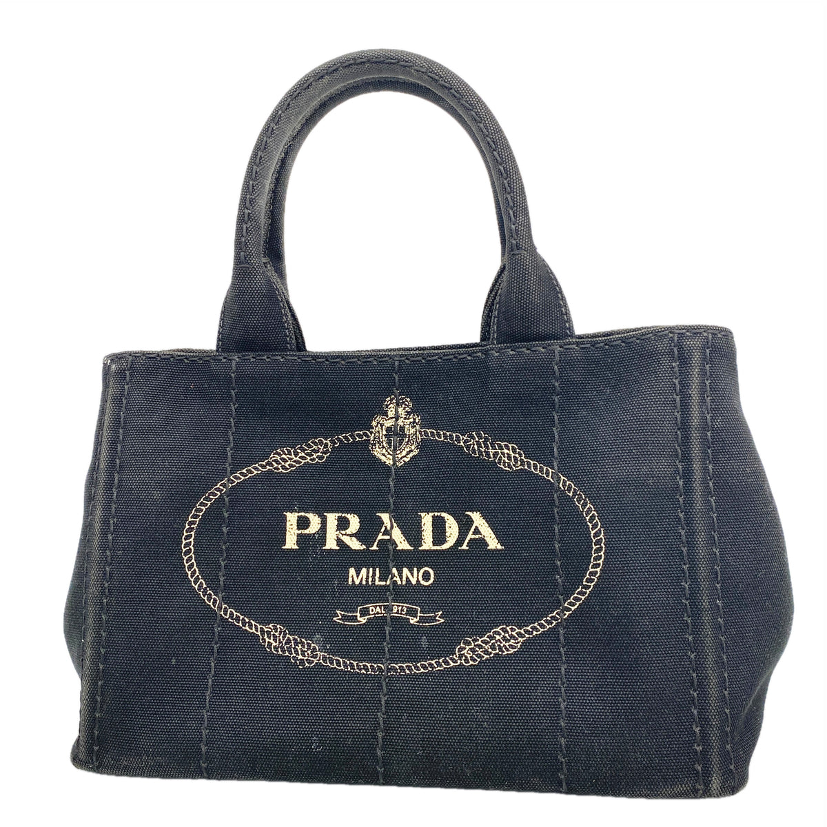 【6ib2627】プラダ ハンドバッグ カナパ キャンバス ブラック ゴールド金具【中古】レディース