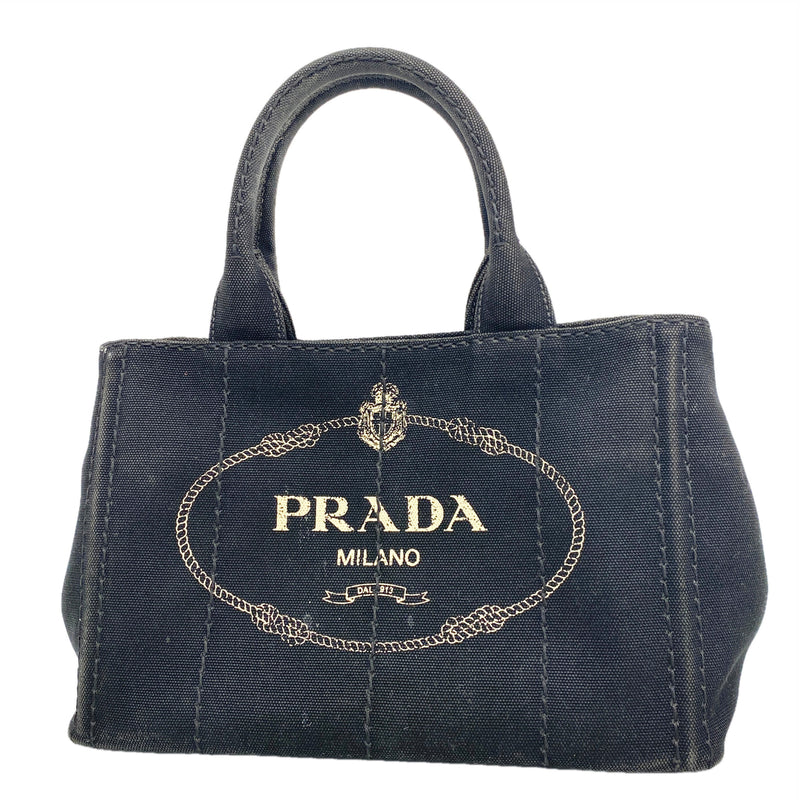 【6ib2627】プラダ ハンドバッグ カナパ キャンバス ブラック ゴールド金具【中古】レディース