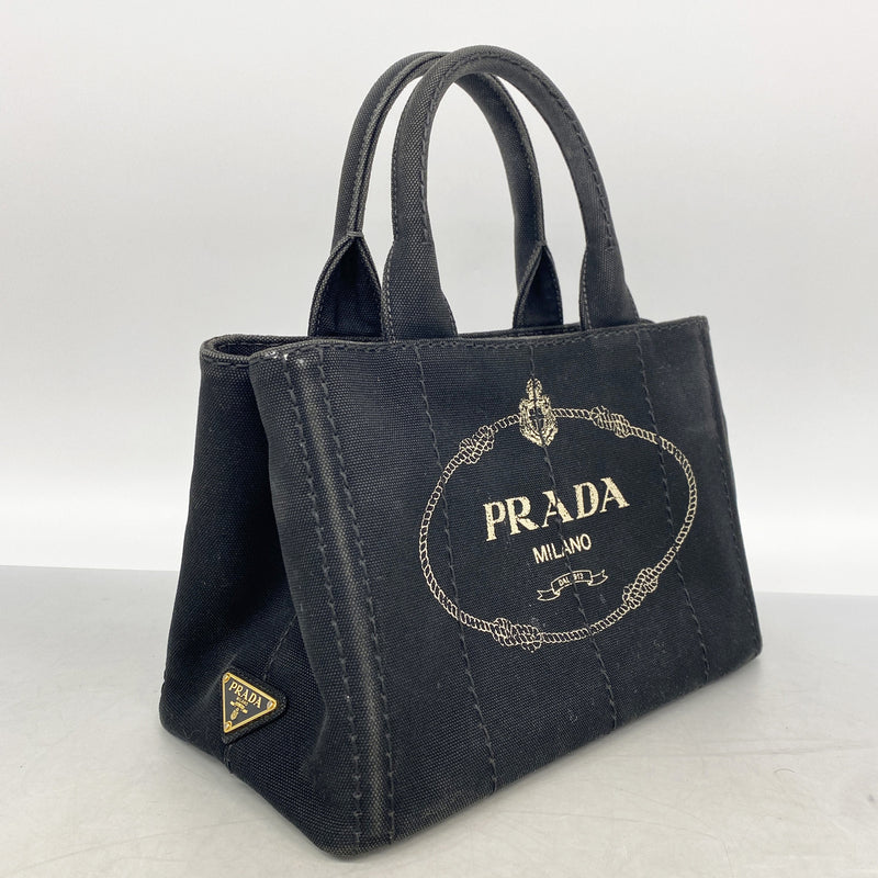 【6ib2627】プラダ ハンドバッグ カナパ キャンバス ブラック ゴールド金具【中古】レディース