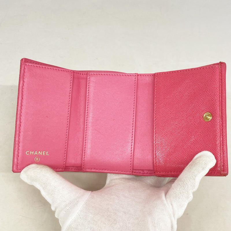 【6ib2630】シャネル 三つ折り財布 マトラッセ キャビアスキン ピンク ゴールド金具【中古】レディース