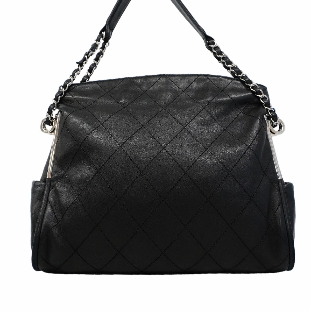 【6ib2637】シャネル ショルダーバッグ マトラッセ チェーンショルダー ラムスキン ブラック シルバー金具【中古】レディース