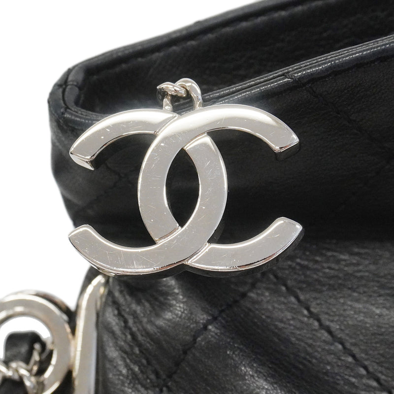 【6ib2637】シャネル ショルダーバッグ マトラッセ チェーンショルダー ラムスキン ブラック シルバー金具【中古】レディース