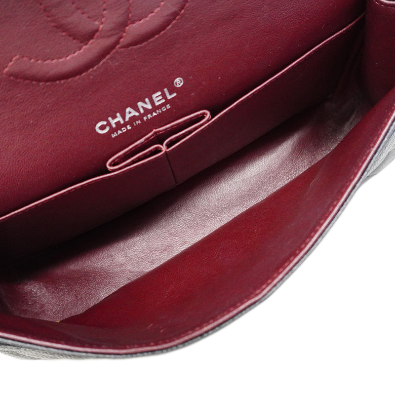 【6ib2639】シャネル ショルダーバッグ マトラッセ Wフラップ Wチェーン キャビアスキン ブラック シルバー金具【中古】レディース