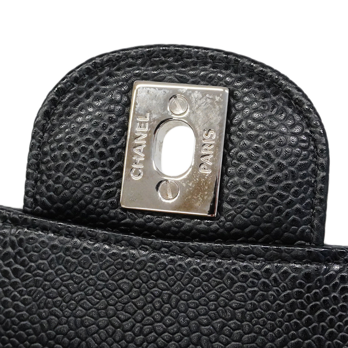 【6ib2639】シャネル ショルダーバッグ マトラッセ Wフラップ Wチェーン キャビアスキン ブラック シルバー金具【中古】レディース