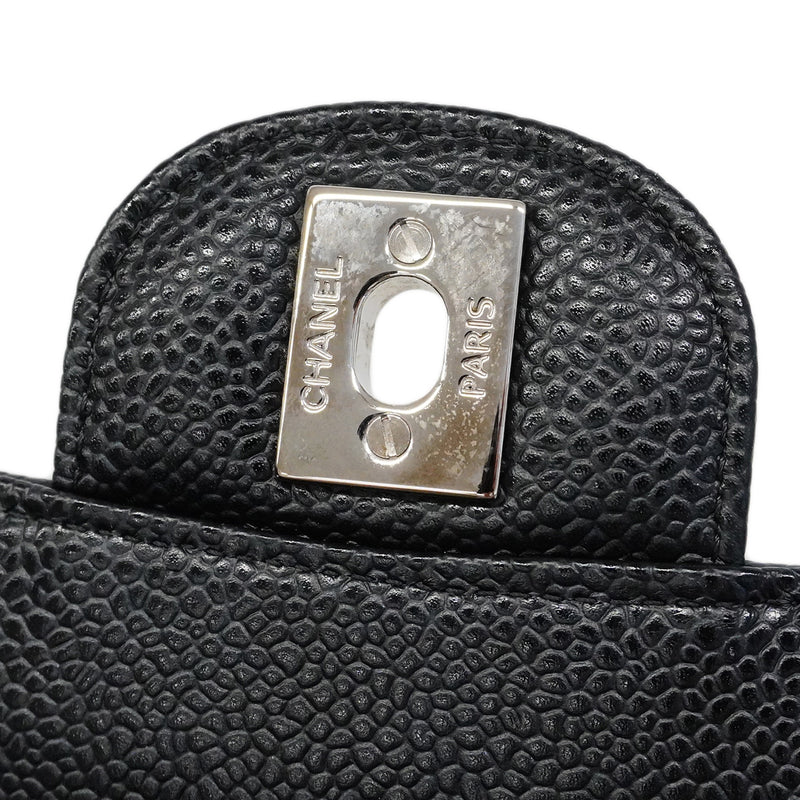 【6ib2639】シャネル ショルダーバッグ マトラッセ Wフラップ Wチェーン キャビアスキン ブラック シルバー金具【中古】レディース