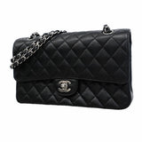 【6ib2639】シャネル ショルダーバッグ マトラッセ Wフラップ Wチェーン キャビアスキン ブラック シルバー金具【中古】レディース