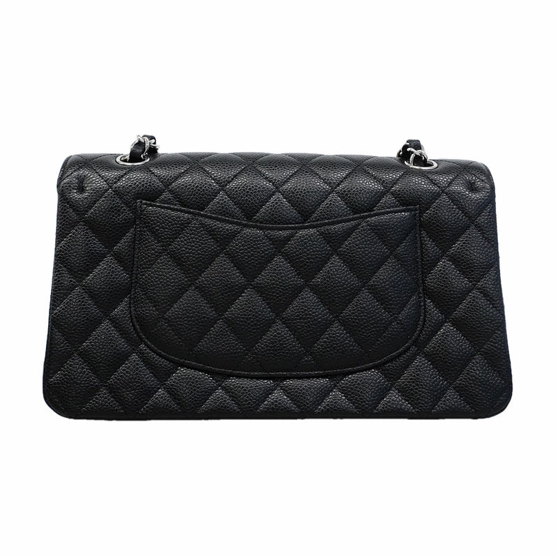 【6ib2639】シャネル ショルダーバッグ マトラッセ Wフラップ Wチェーン キャビアスキン ブラック シルバー金具【中古】レディース