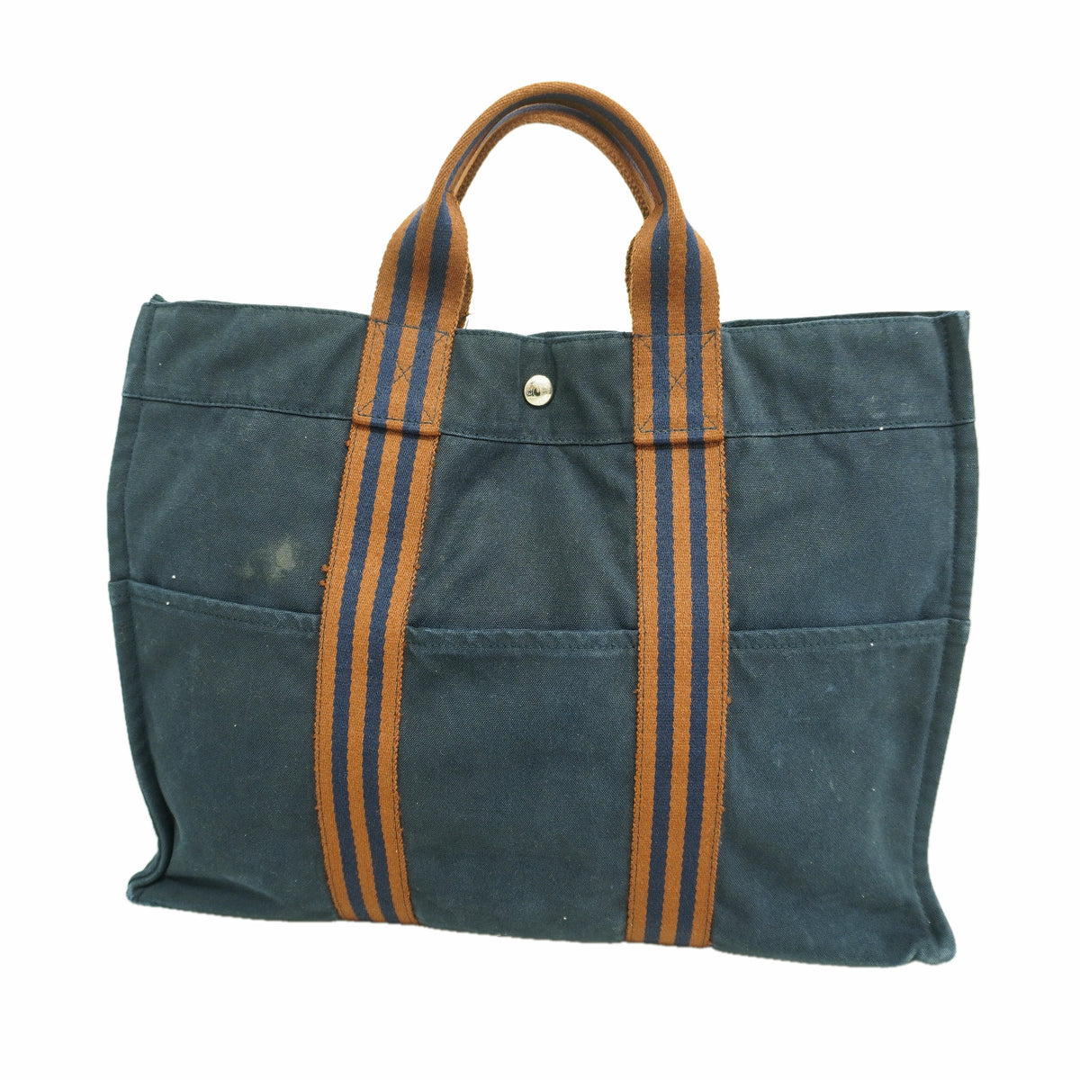【6ib2642】エルメス トートバッグ フールトゥMM キャンバス ネイビー シルバー金具【中古】メンズ レディース ユニセックス