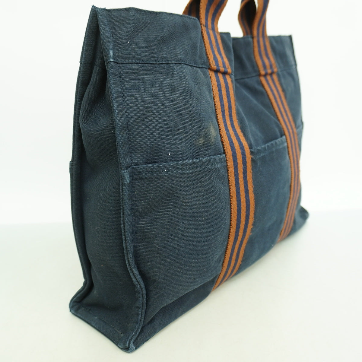【6ib2642】エルメス トートバッグ フールトゥMM キャンバス ネイビー シルバー金具【中古】メンズ レディース ユニセックス