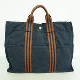 【6ib2642】エルメス トートバッグ フールトゥMM キャンバス ネイビー シルバー金具【中古】メンズ レディース ユニセックス