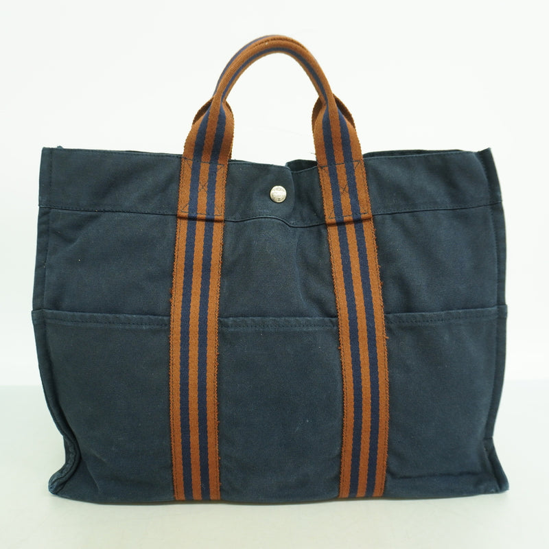 【6ib2642】エルメス トートバッグ フールトゥMM キャンバス ネイビー シルバー金具【中古】メンズ レディース ユニセックス