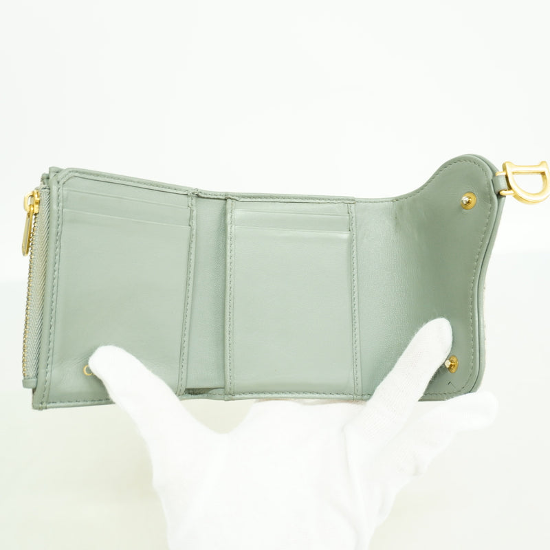 【6ib2651】クリスチャンディオール 三つ折り財布 サドル キャンバス ベージュ グレー ゴールド金具【中古】レディース