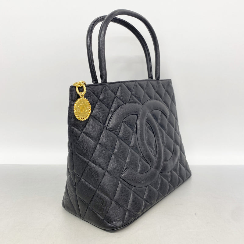 【6ib2652】シャネル トートバッグ 復刻トート キャビアスキン ブラック ゴールド金具【中古】レディース