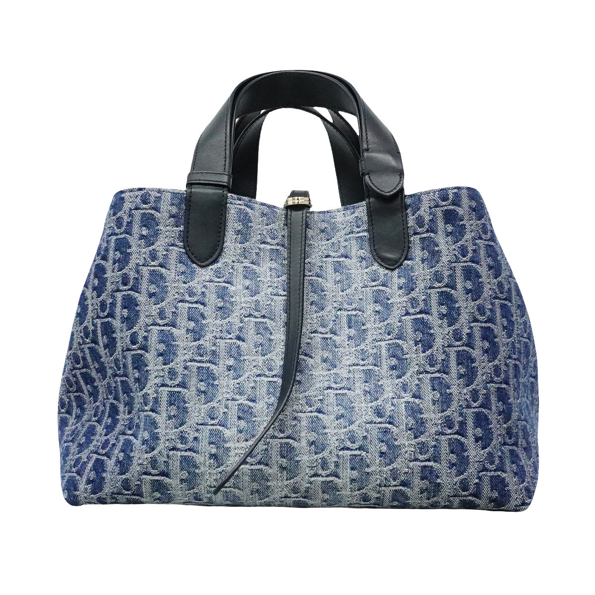 【6ib2672】クリスチャンディオール トートバッグ オブリーク トゥジュール デニム ブルー シャンパンゴールド金具【中古】レディース