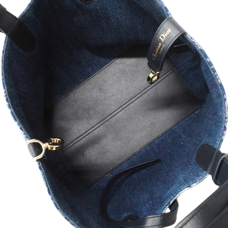 【6ib2672】クリスチャンディオール トートバッグ オブリーク トゥジュール デニム ブルー シャンパンゴールド金具【中古】レディース