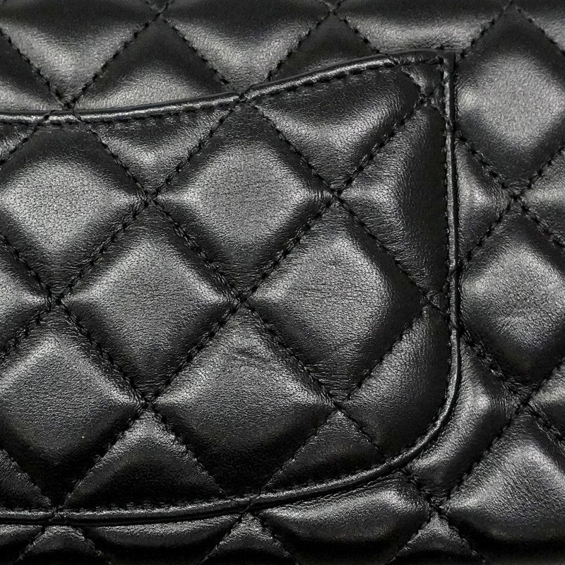【6ib2673】シャネル ショルダーバッグ ミニマトラッセ チェーンショルダー ラムスキン ブラック シルバー金具【中古】レディース
