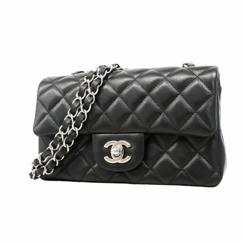 【6ib2673】シャネル ショルダーバッグ ミニマトラッセ チェーンショルダー ラムスキン ブラック シルバー金具【中古】レディース