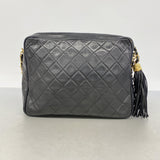 【6ib2680】シャネル ショルダーバッグ マトラッセ フリンジ付きチェーンショルダー ラムスキン ブラック ゴールド金具【中古】レディース