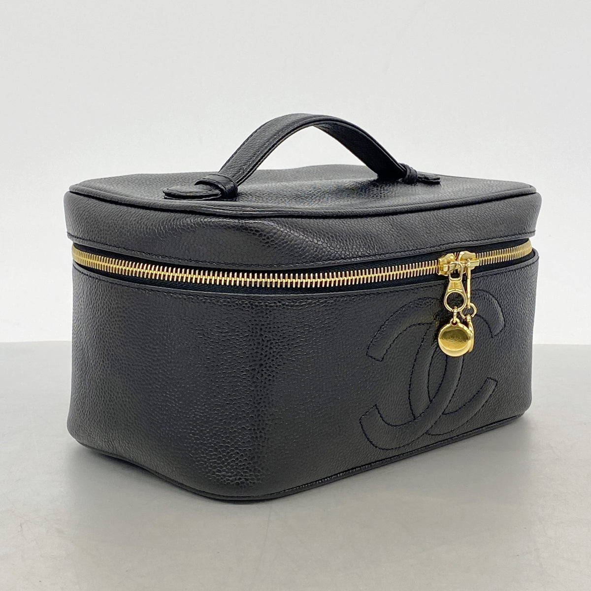 【6ib2681】シャネル バニティバッグ キャビアスキン ブラック ゴールド金具【中古】レディース